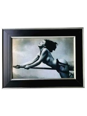 Vintage Nude Witch On Broom Wiccan Witch Wicca